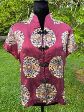 Jade Silk Mandarin Collar Button-Front Top